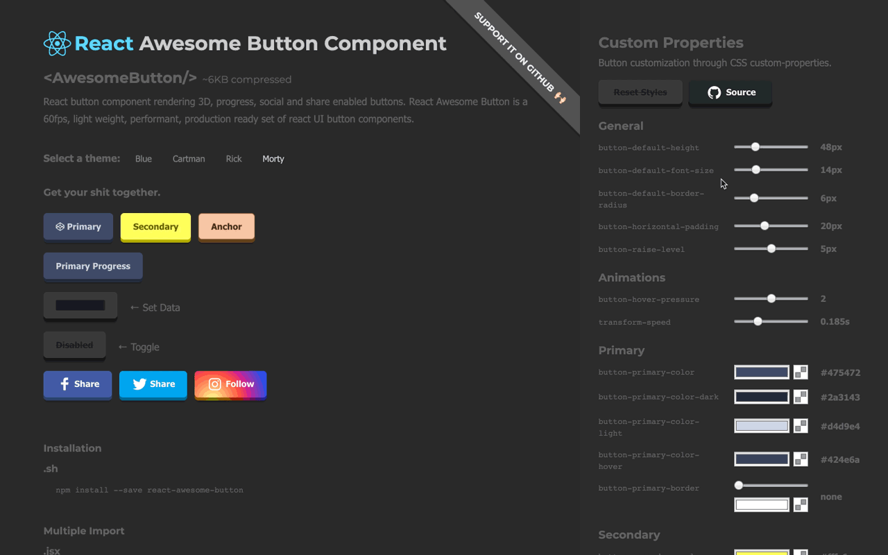React Button Component - Awesome 3D UI, progress, social share